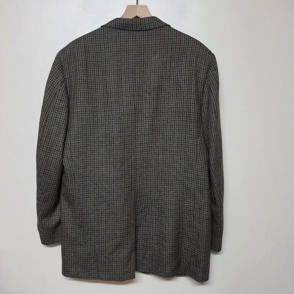 Paul Stuart Wool Tweed Sport Coat Blazer 46L Houndstooth Overcheck‎ USA Vintage
